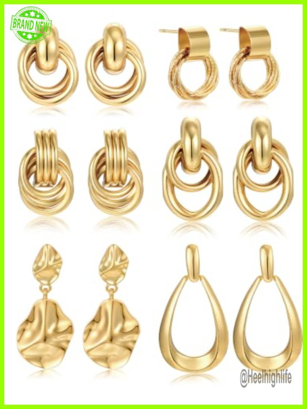 6 Pairs Gold Plated Knot Teardrop Drop Dangle Earrings Women Lightweight